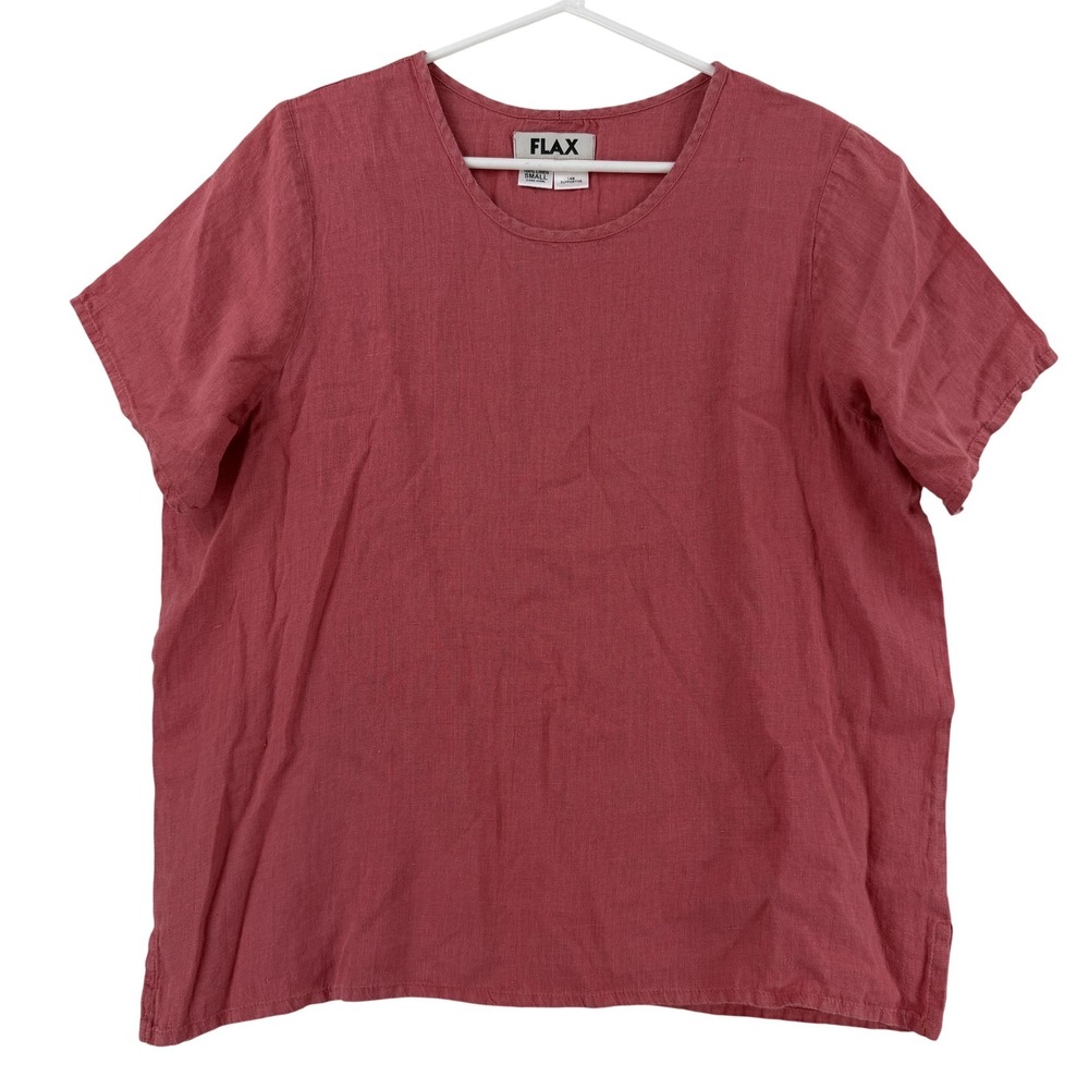 FLAX Blouse Womens Small Pink Linen Scoop Neck Short Sleeve Relaxed Casual Top